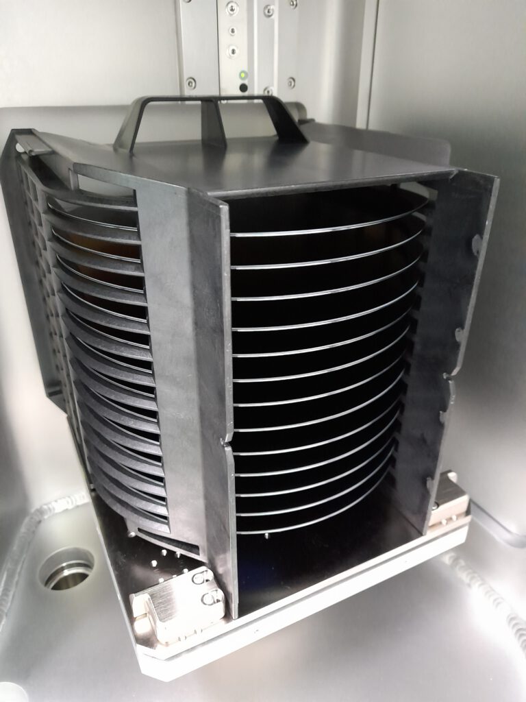 GaN-on-Si from ALLOS Semiconductors, pictured in a cassette-to-cassette transfer module at ALLOS’ manufacturing partner Ennostar
